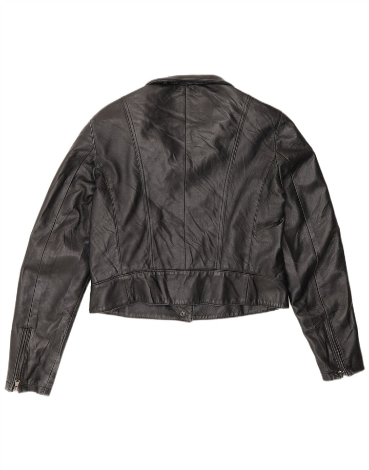 Moonstone Damen Crop Lederjacke IT 48 XL Schwarz