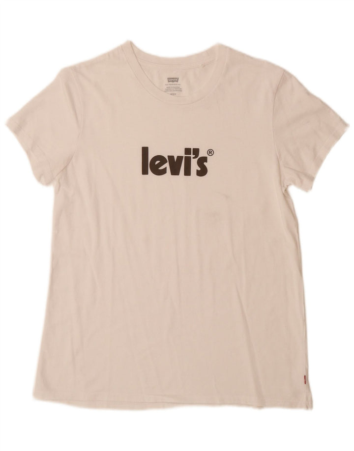 LEVI'S Damen Grafik-T-Shirt-Oberteil UK 12 Mittelweiß