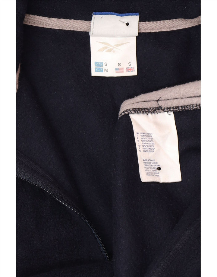Reebok Herren-Fleecepullover mit Reißverschluss am Hals, klein, marineblaues Farbblock-Polyester