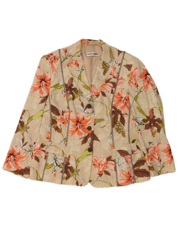 GERRY WEBER Damen-Blazerjacke mit 3/4-Ärmeln, UK 20, 2XL, beige geblümt