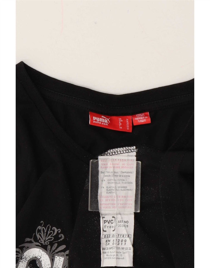 Puma Damen Regular Graphic T-Shirt Top UK 12 Medium Schwarz Baumwolle
