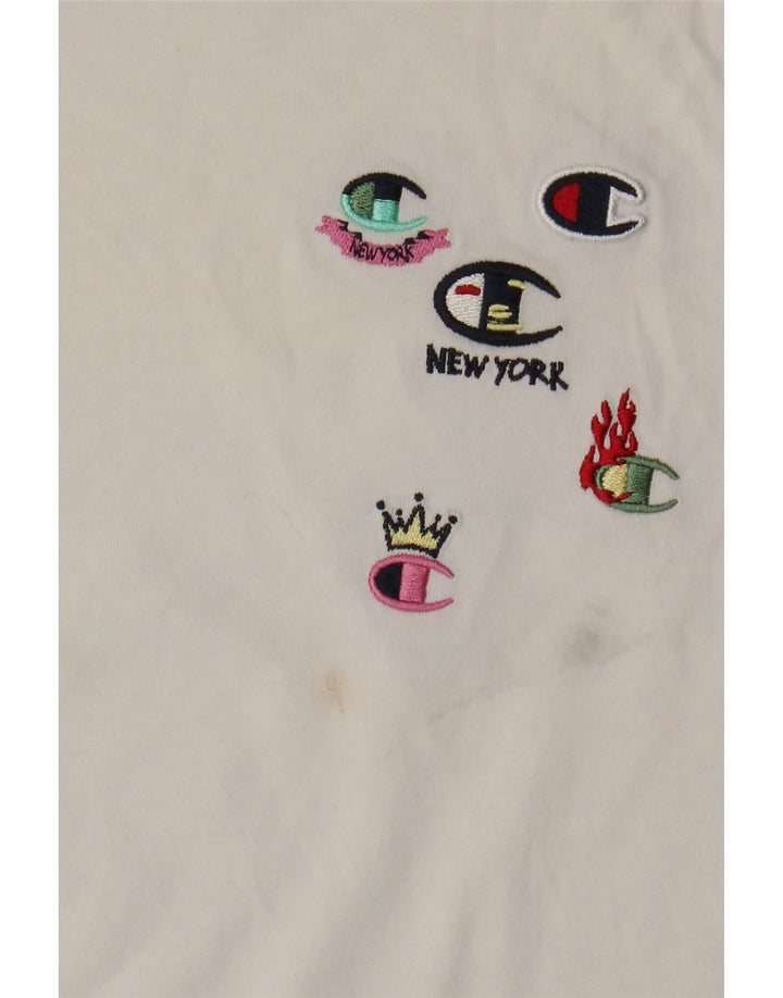Champion Damen Grafik-T-Shirt-Oberteil UK 12 Medium Weiß