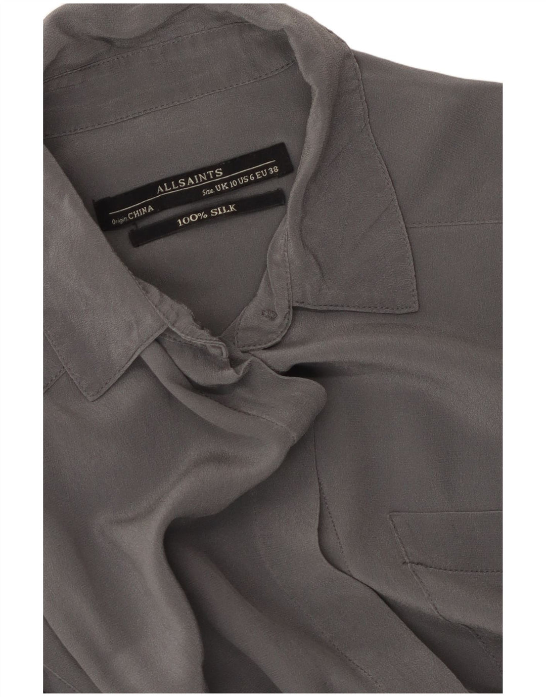 ALL SAINTS Damen-Hemdkleid in Übergröße, Gr. 10, Größe S, graue Seide