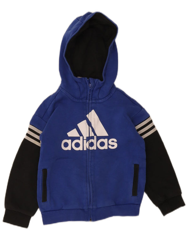 Adidas Jungen Kapuzenpullover mit grafischem Reißverschluss, 6–7 Jahre, blaue Farbblock-Baumwolle