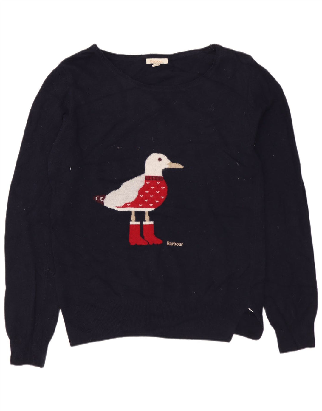 BARBOUR Damen-Pullover mit grafischem U-Boot-Ausschnitt, UK 10, Größe S, marineblaue Wolle