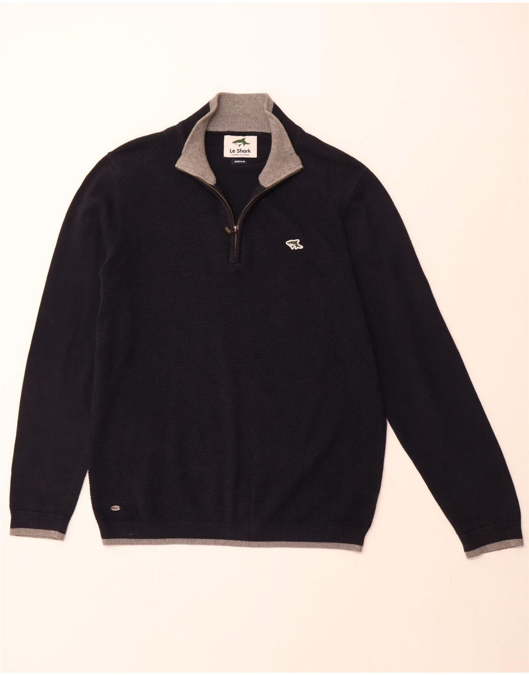 LE SHARK Herren-Pullover mit Reißverschluss am Hals, mittelmarineblaue Baumwolle