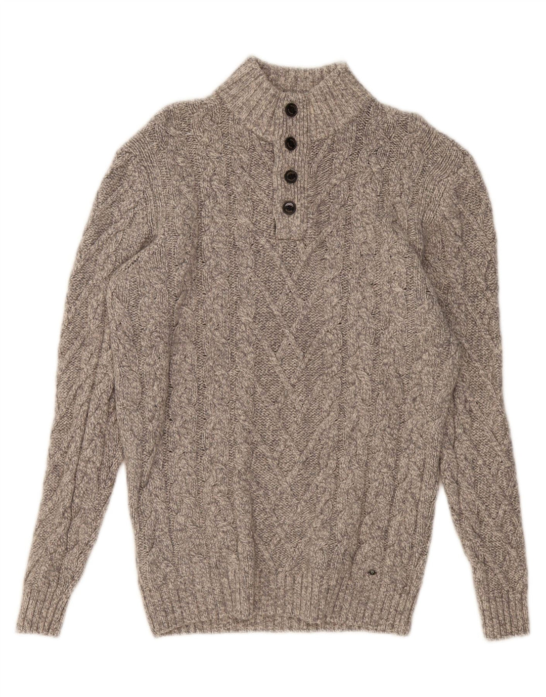 WESTBURY Herren-Pullover mit Knopfkragen, mittelgraue Wolle