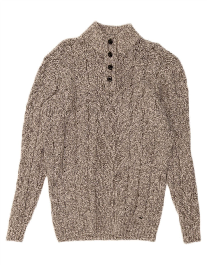 WESTBURY Herren-Pullover mit Knopfkragen, mittelgraue Wolle