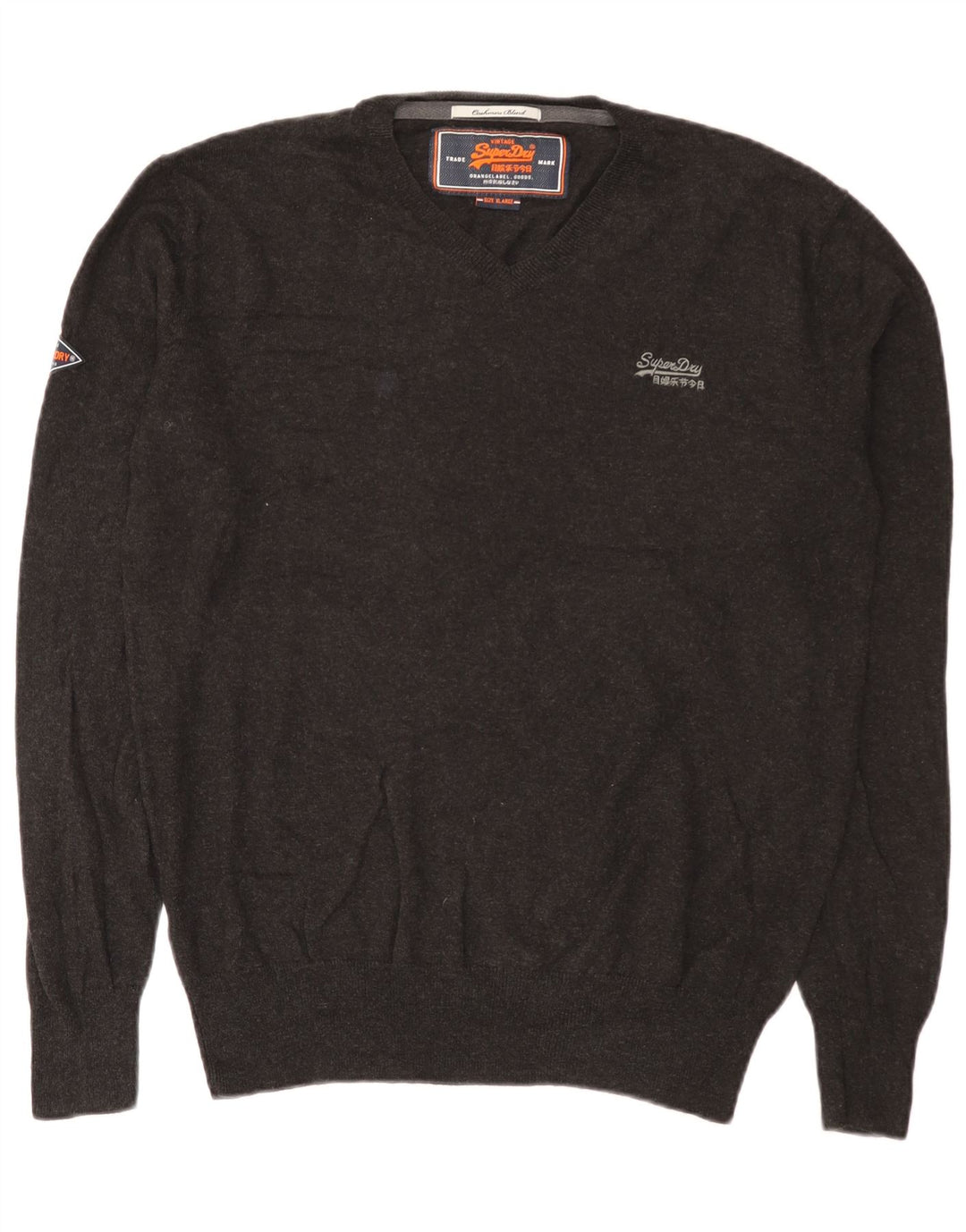 Superdry Herren-Pullover mit V-Ausschnitt, XL, graue Baumwolle
