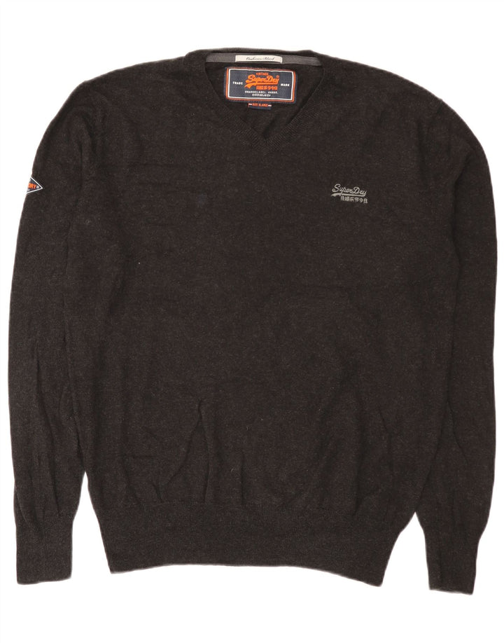 Superdry Herren-Pullover mit V-Ausschnitt, XL, graue Baumwolle