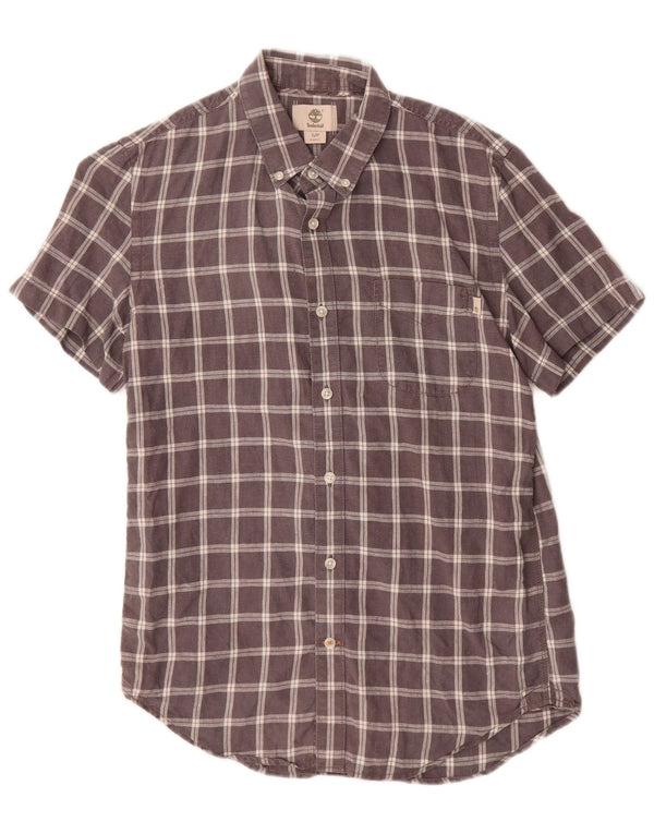 Timberland Herren Kurzarm-Slim-Fit-Hemd, klein, grau kariert, Leinen