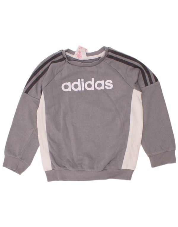 Adidas Jungen Grafik-Sweatshirt-Pullover, 6–7 Jahre, graue Farbblock-Baumwolle