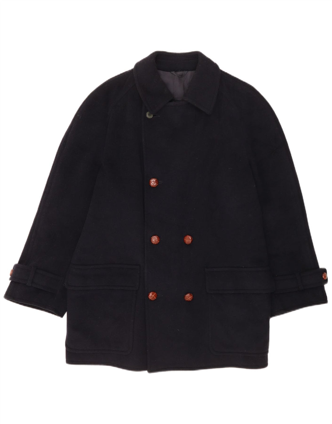 Les Copains Zweireihiger Herrenmantel UK 36 Small Marineblaue Wolle