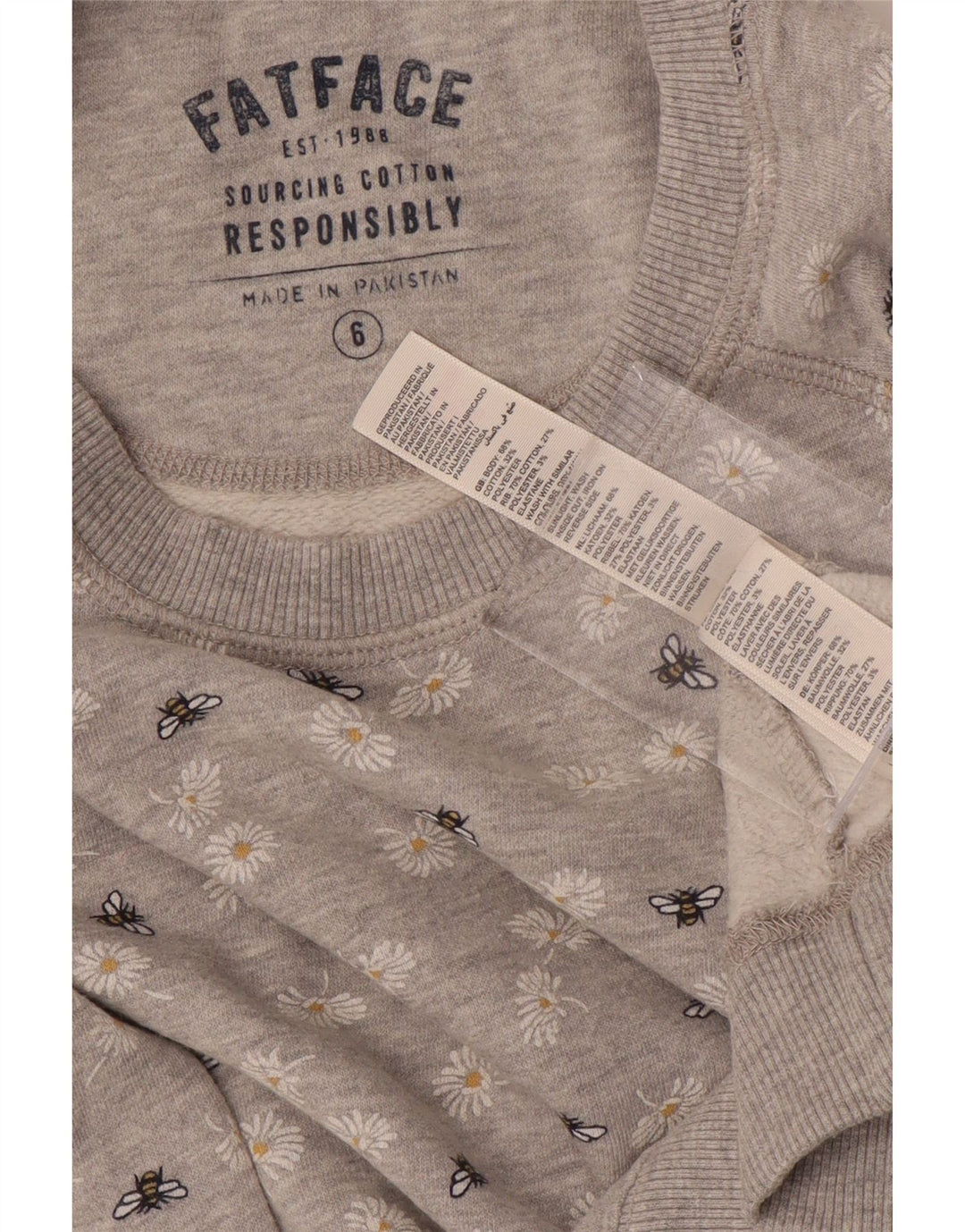 FAT FACE Damen Sweatshirt Pullover UK 6 XS Grau geblümte Baumwolle