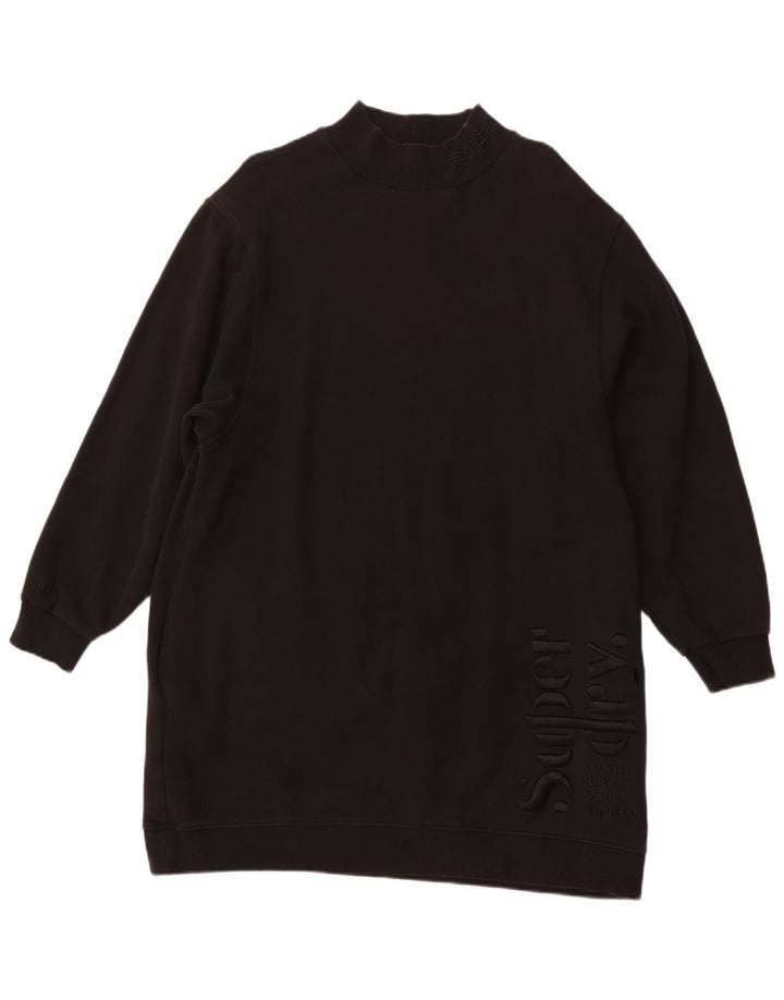 SUPERDRY Sweatshirt-Pulloverkleid mit Grafik für Damen, UK 14, Größe L, Schwarz, Baumwolle