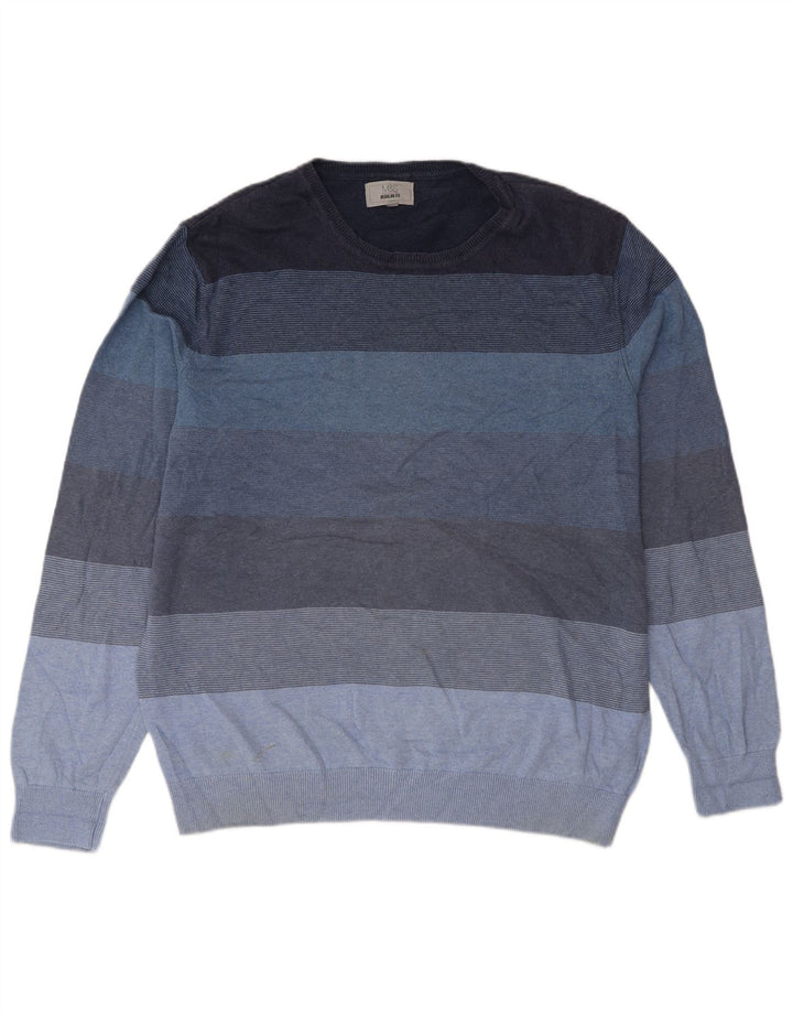 Marks & Spencer Herren-Pullover mit Rundhalsausschnitt, groß, blau gestreift