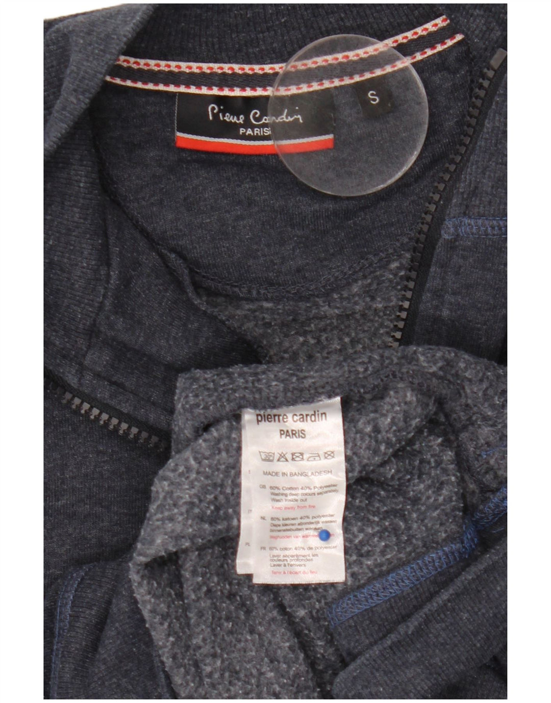 Pierre Cardin Herren-Sweatshirt mit Reißverschluss am Hals, Größe S, marineblaue Baumwolle