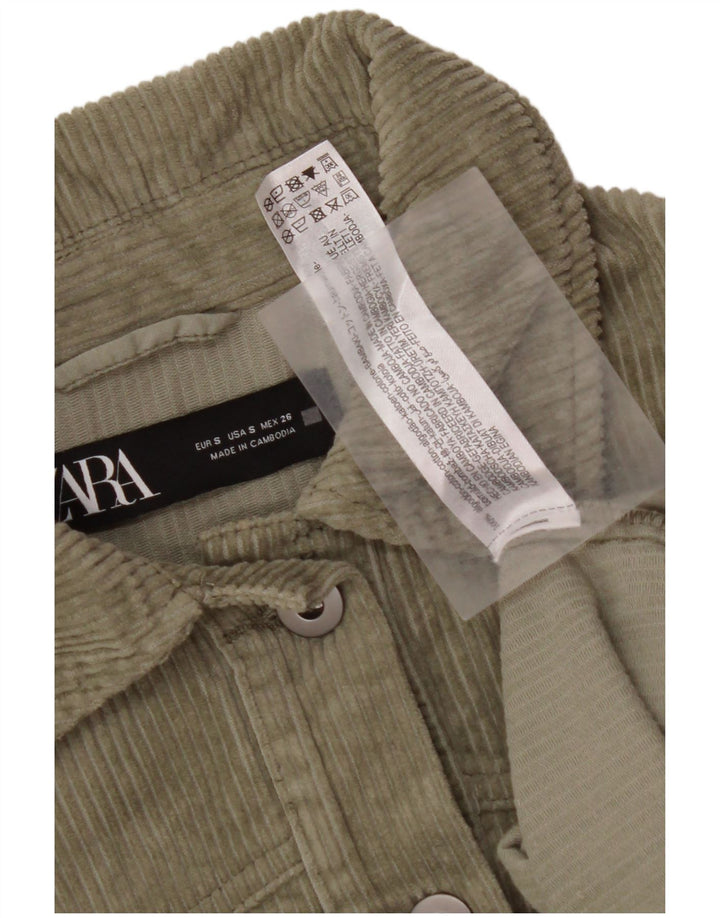 ZARA Damen Übergroßes Cordhemd UK 10 Small Grüne Baumwolle