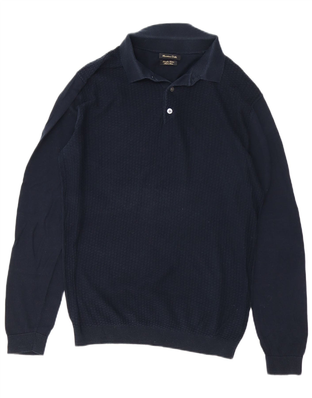 MASSIMO DUTTI Herren-Pullover mit Polokragen, mittelmarineblaue Baumwolle