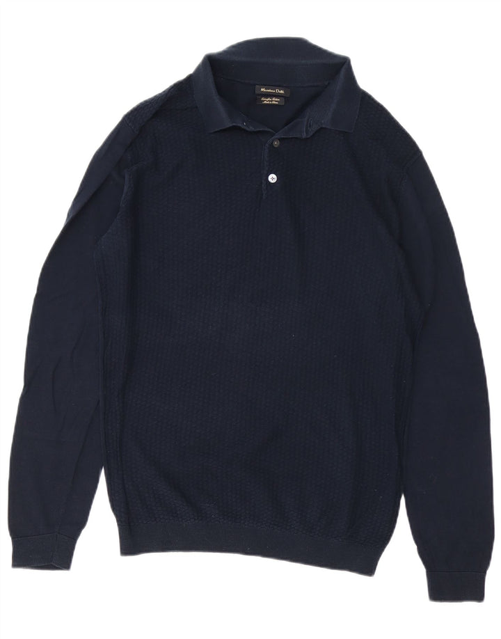 MASSIMO DUTTI Herren-Pullover mit Polokragen, mittelmarineblaue Baumwolle