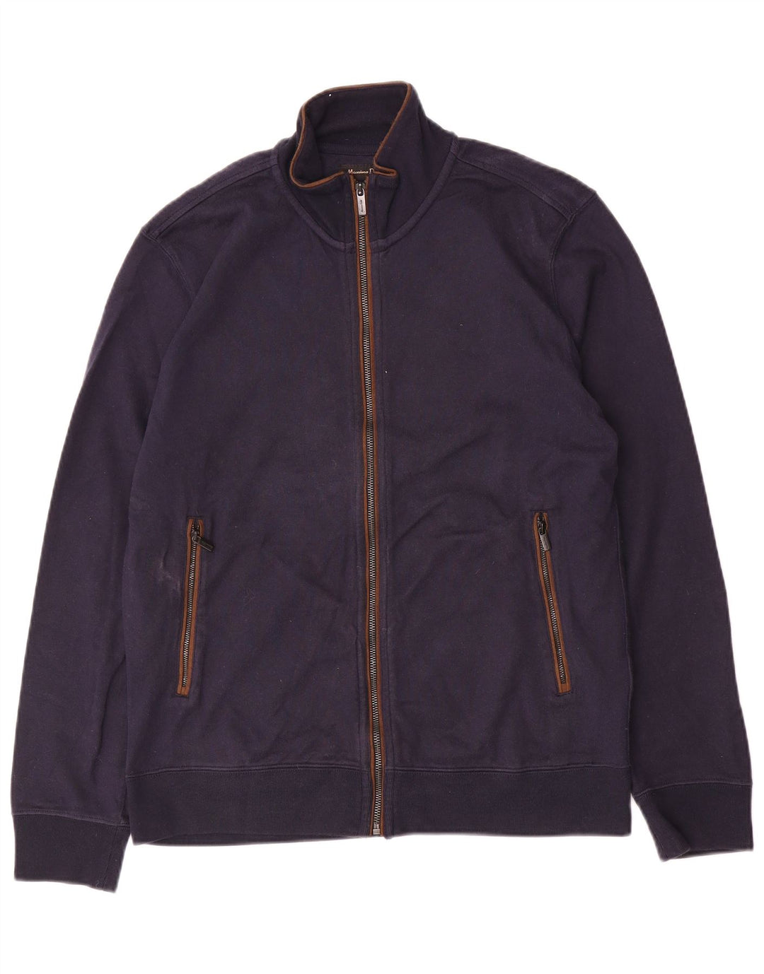 Massimo Dutti Herren-Trainingsanzugoberteil mit normaler Passform, große marineblaue Baumwolle