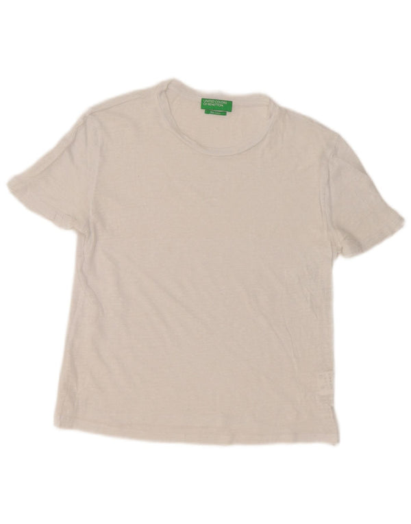 Benetton Damen T-Shirt Top UK 6 XS Weiß Leinen