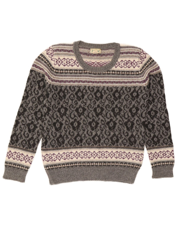 Hess Natur Damen-Pullover mit Rundhalsausschnitt, UK 10/12, Mittelgrau, Fair Isle