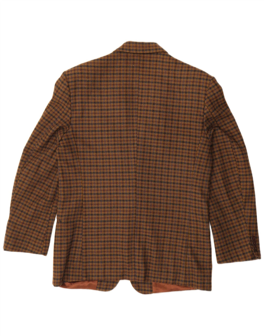 Vintage Herren 2-Knopf-Blazerjacke IT 48 Mittelbraun karierte Schurwolle
