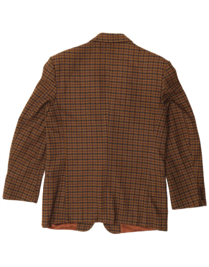 Vintage Herren 2-Knopf-Blazerjacke IT 48 Mittelbraun karierte Schurwolle