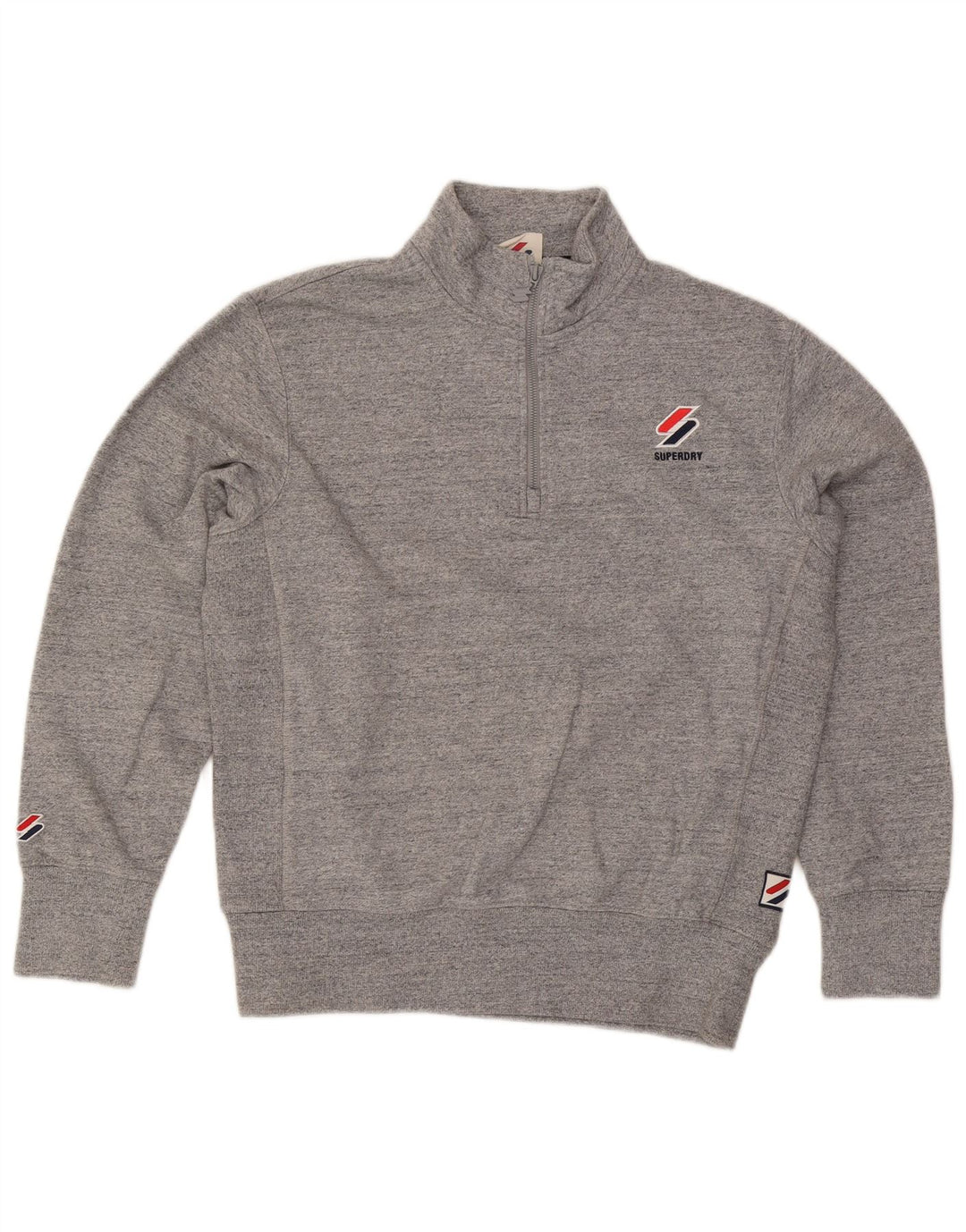 Superdry Herren-Sweatshirt mit Reißverschluss am Hals, Mittelgrau gesprenkelte Baumwolle