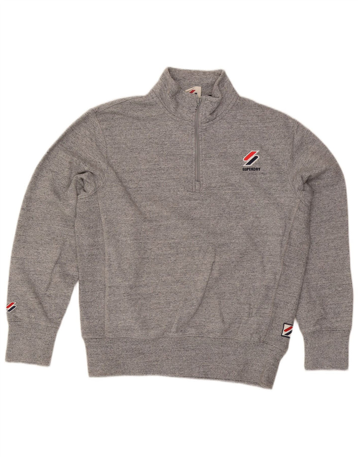 Superdry Herren-Sweatshirt mit Reißverschluss am Hals, Mittelgrau gesprenkelte Baumwolle