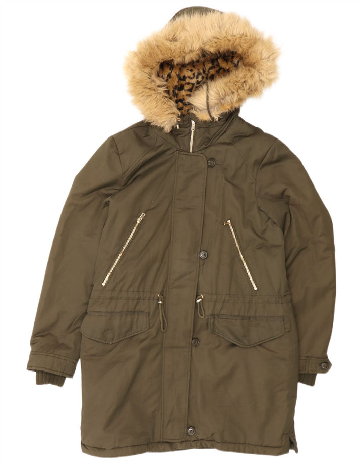 Zara Damen-Parka mit Kapuze, UK 14, mittleres Khaki, Polyester