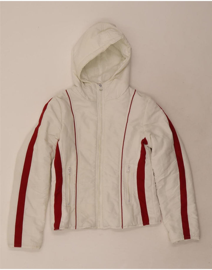 Karma Wattierte Damenjacke mit Kapuze, UK 10, Größe S, Weiß, Colourblock-Polyester