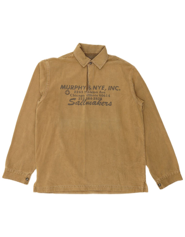 Murphy & Nye Herren-Rugby-Poloshirt mit Grafik, langärmlig, XL, Khaki, Baumwolle