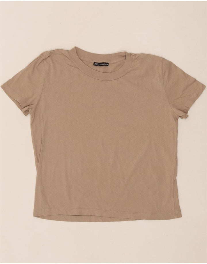 ZARA Womens T-Shirt Top UK 14 Medium Beige Cotton Vintage Zara and Second-Hand Zara from Messina Hembry 