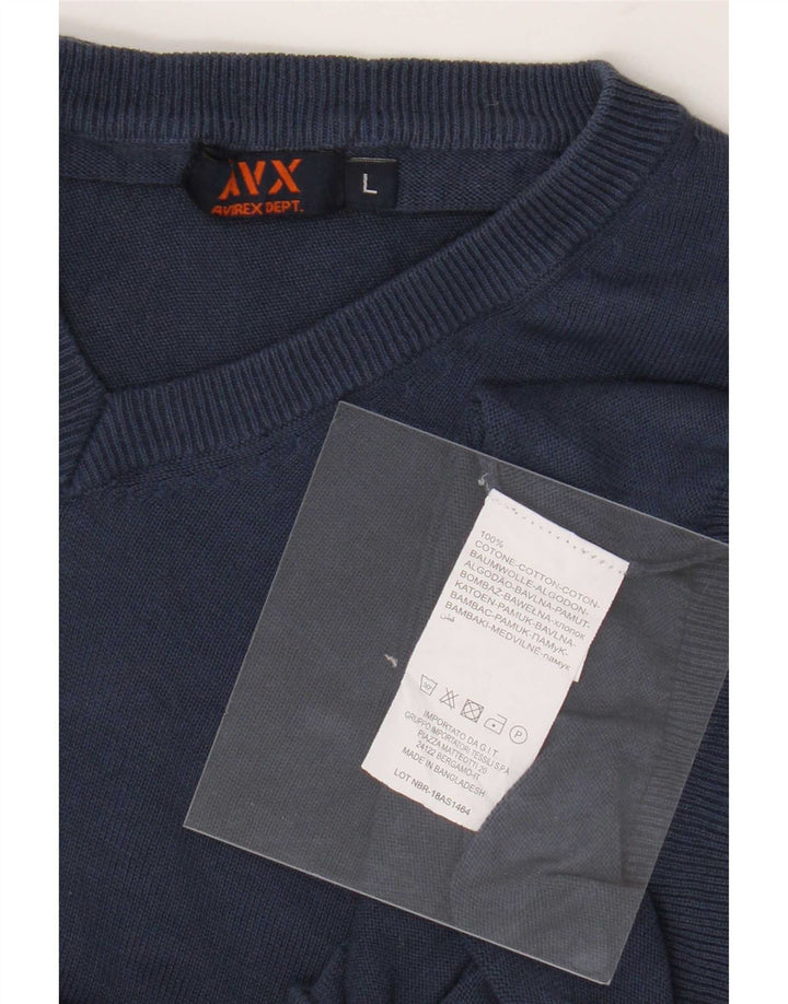 Avirex Herren-Pullover mit V-Ausschnitt, groß, aus blauer Baumwolle