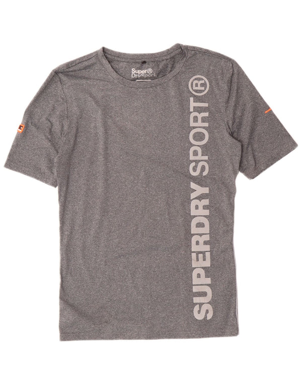 Superdry Damen Grafik-T-Shirt-Oberteil UK 14 Large Grau geflecktes Polyester