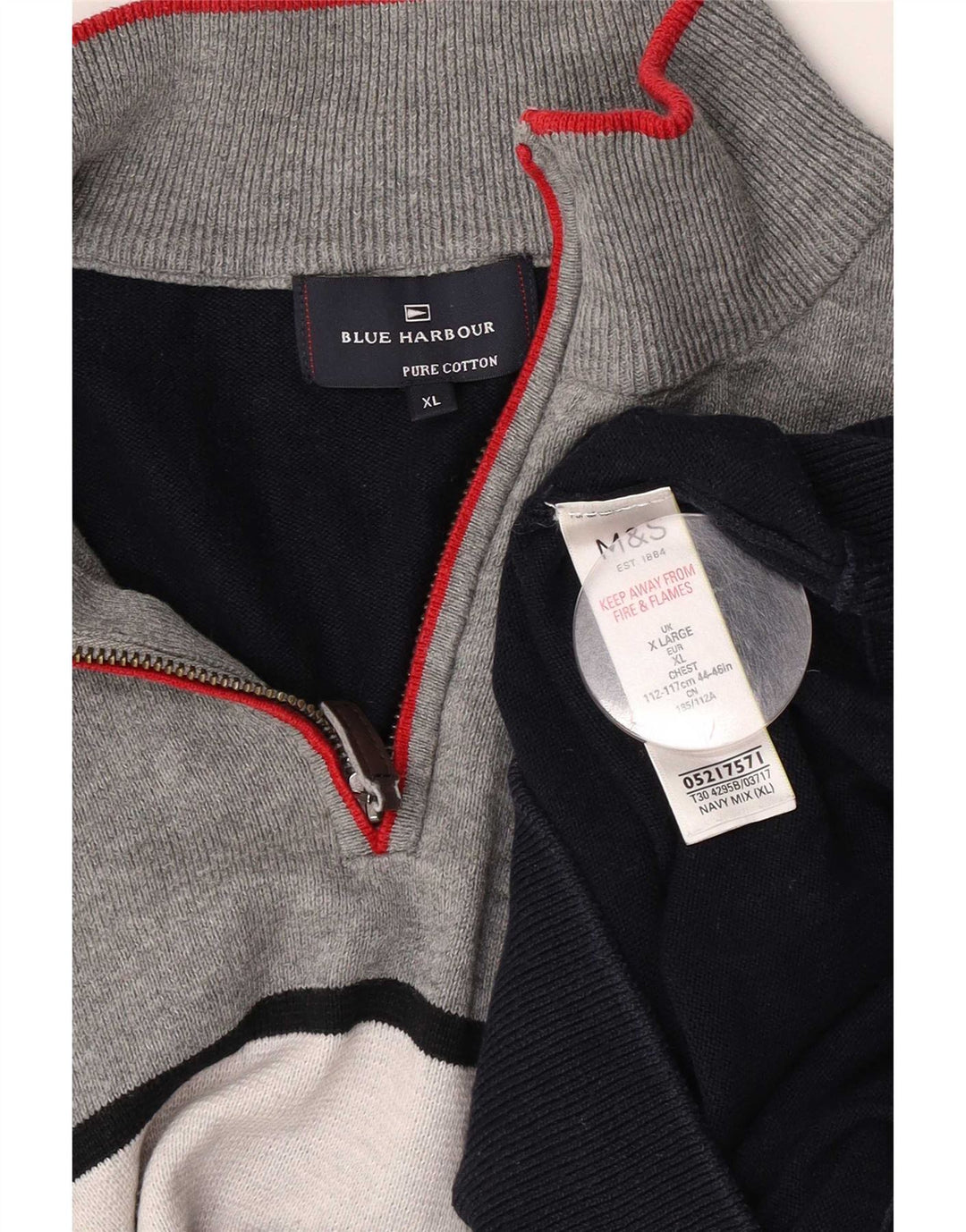 Marks & Spencer Herren Blauer Harbour-Pullover mit Reißverschluss am Hals, XL, Marineblau