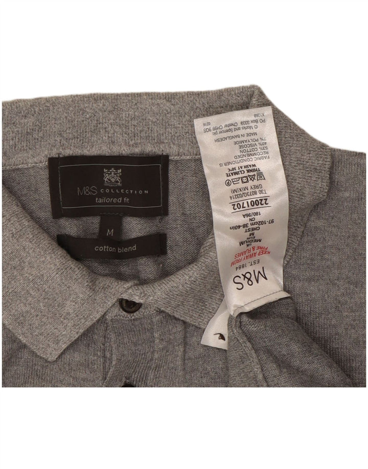 Marks & Spencer Herren-Pullover mit Polokragen und maßgeschneiderter Passform in Mittelgrau