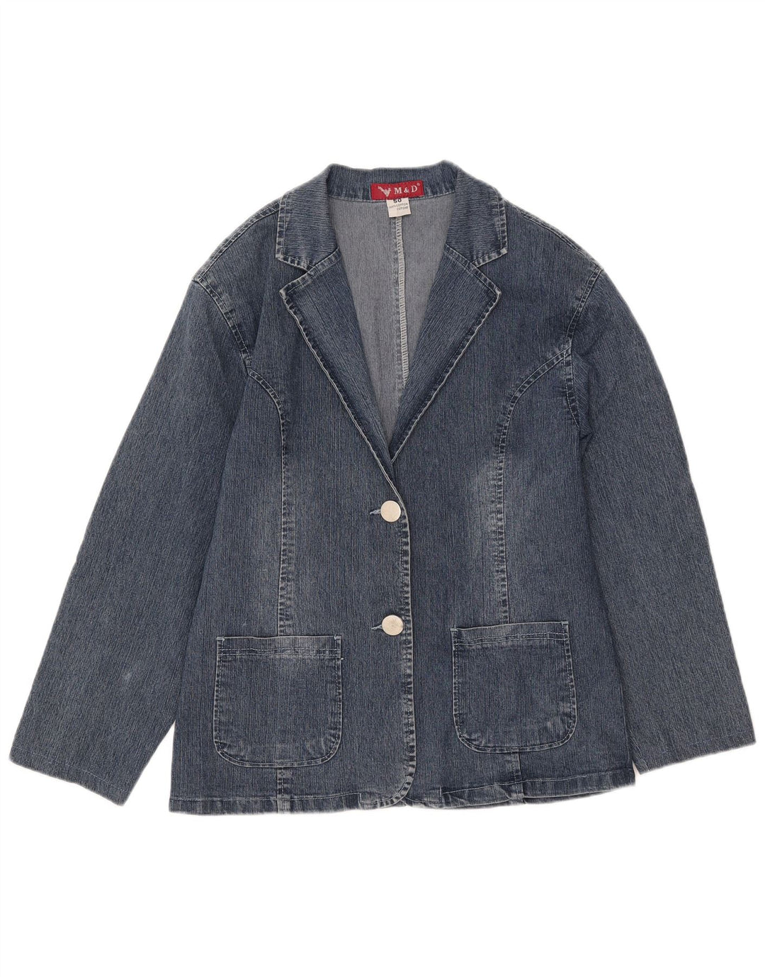 Vintage Damen 2-Knopf-Jeans-Blazer-Jacke IT 50 XL Blaue Baumwolle
