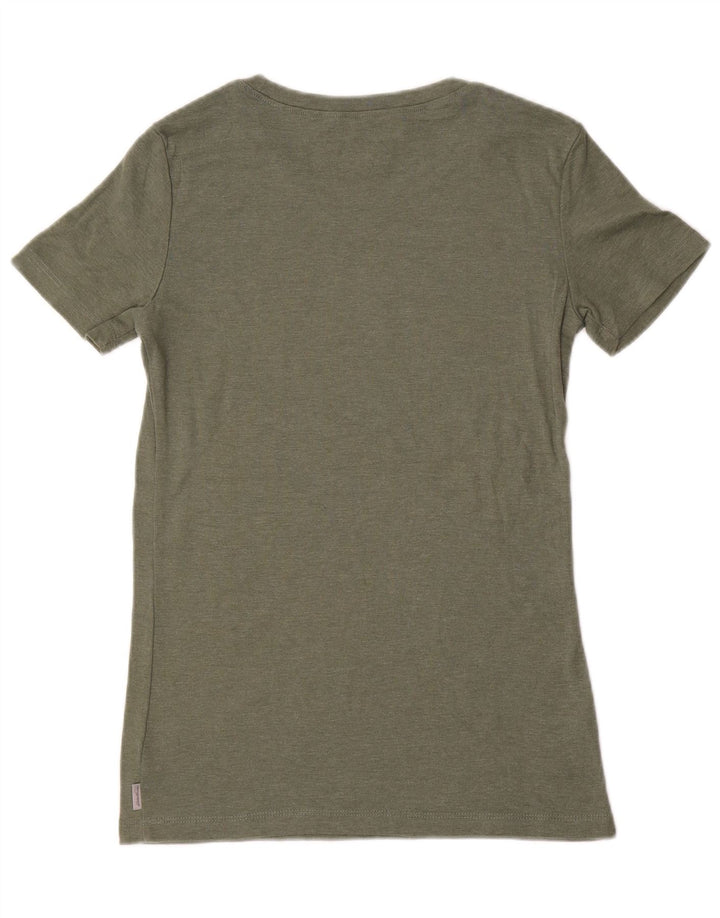 EDDIE BAUER Damen T-Shirt Top UK 10 Small Khaki Baumwolle