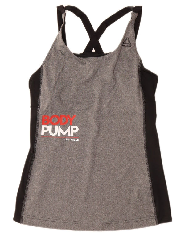 REEBOK Damen Les Mills Grafik-Trägershirt UK 4/6 XS Grauer Farbblock