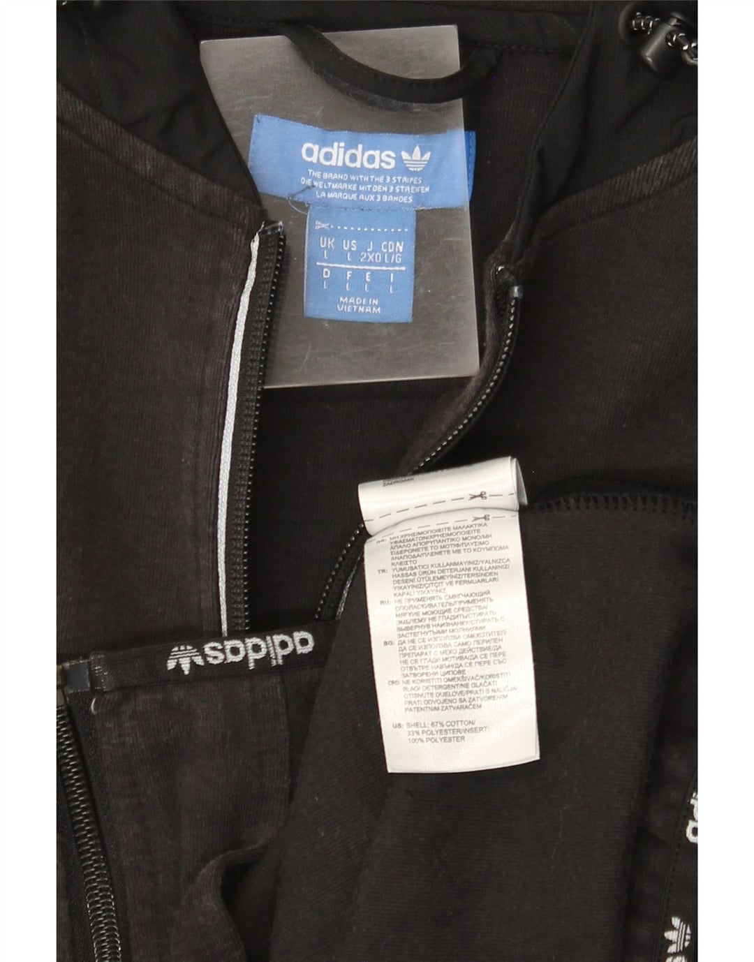 Adidas Herren-Kapuzenpullover mit Reißverschluss, groß, aus schwarzer Baumwolle