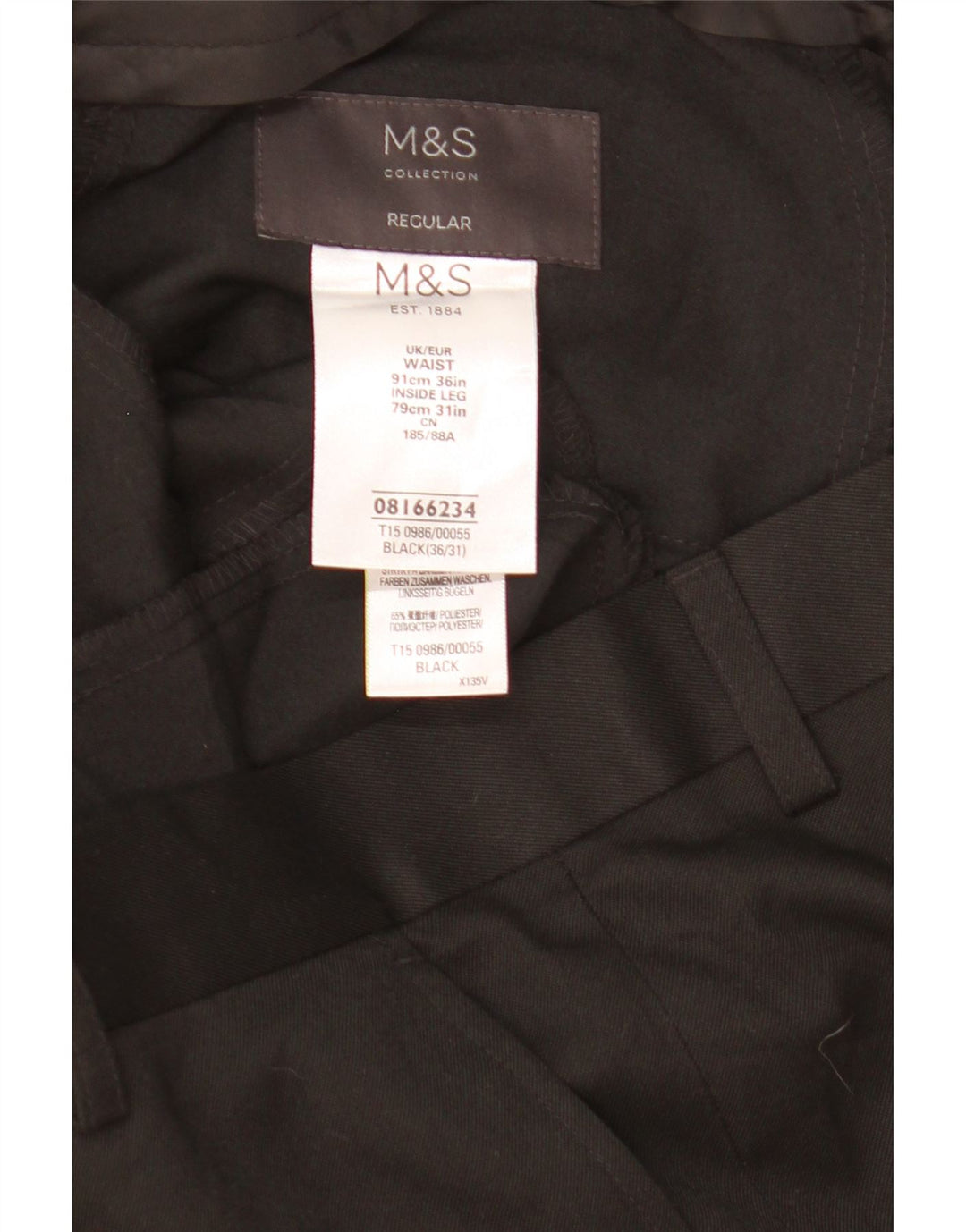 Marks & Spencer Herren-Anzughose, normal, W36, L25, Schwarz, Polyester
