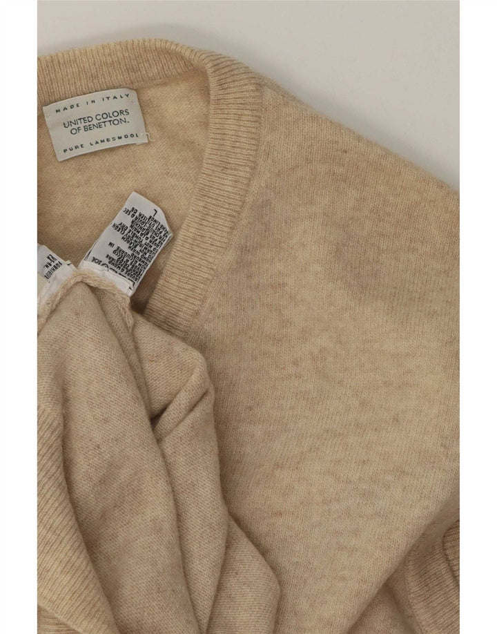 Benetton Herren-Weste, Tanktop, groß, beige gesprenkelte Lammwolle