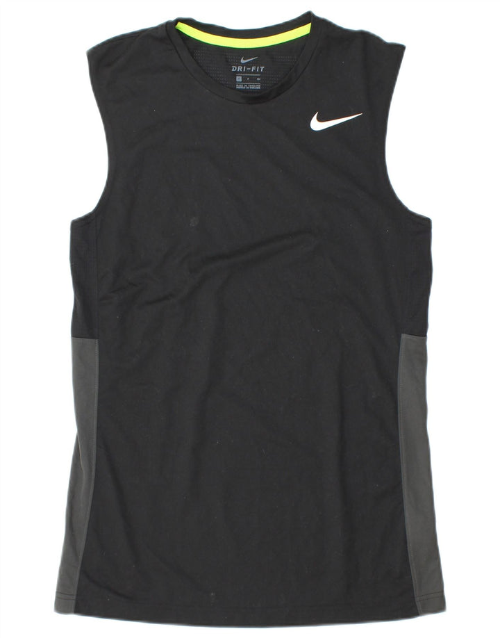 NIKE Womens Dri Fit Vest Top UK 10 Small Black Colourblock Polyester