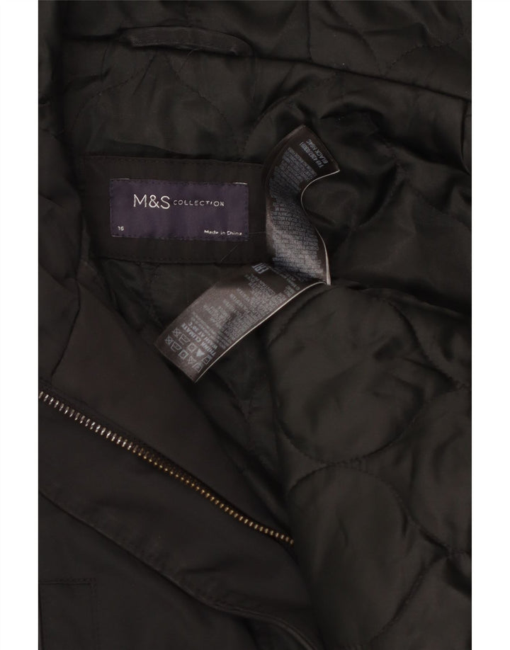 Marks & Spencer Damen-Parkajacke mit Kapuze, UK 16, Größe L, Schwarz, Polyester