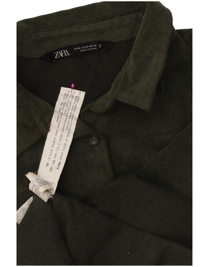 Zara Damen Übergroßes Cordhemd UK 14 Mittelgrünes Polyester