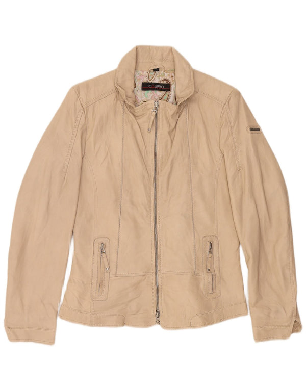 Cabrini Damen Leder Bikerjacke EU 36 Small Beige
