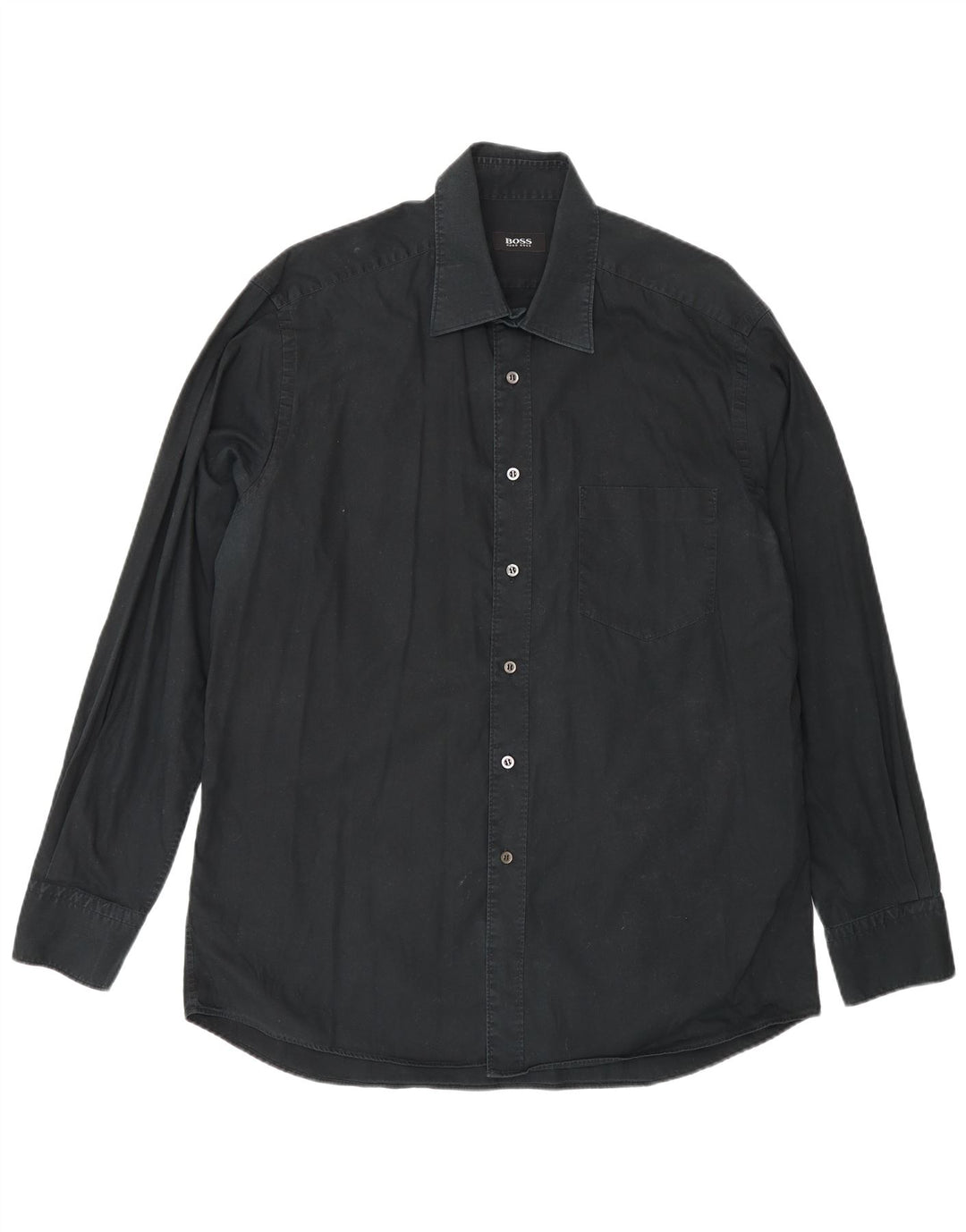 Hugo Boss Herrenhemd Größe 16 1/2 große schwarze Baumwolle